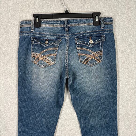 Rue 21 Jeans Juniors 7/8S Bootcut Slim Boot Low Rise Bitty Pocket Flap Y2K Short - Picture 8 of 14